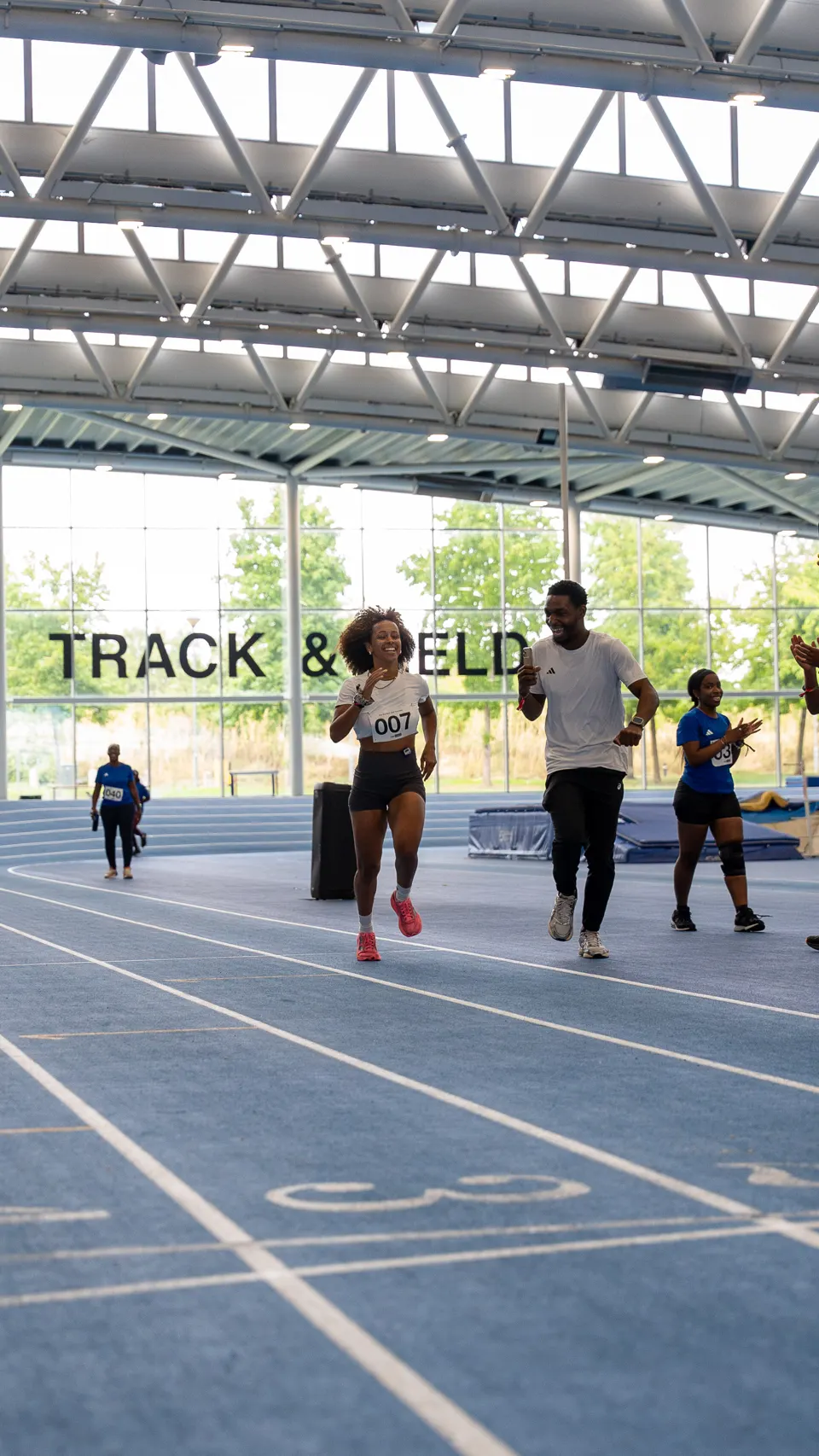 Young members lining up on the track for their race