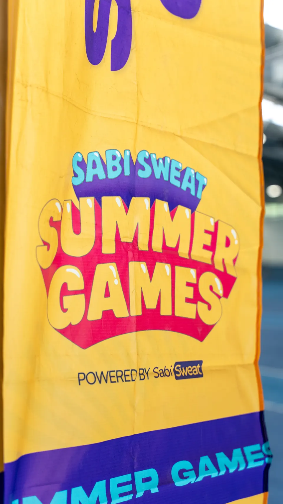 The colourful Sabi Sweat Summer Games banner hanging at Lee Valley